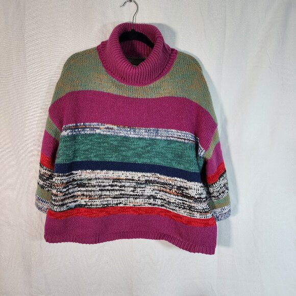 Knox Rose color block striped sweater turtleneck boho oversized womens XL - Picture 1 of 5